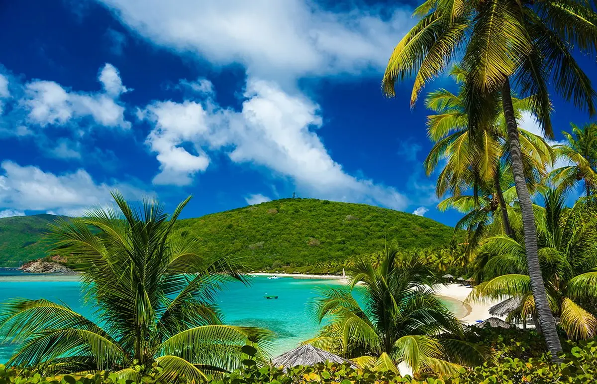 A tranquil sandy beach cove, Virgin Gorda, British Virgin Islands.